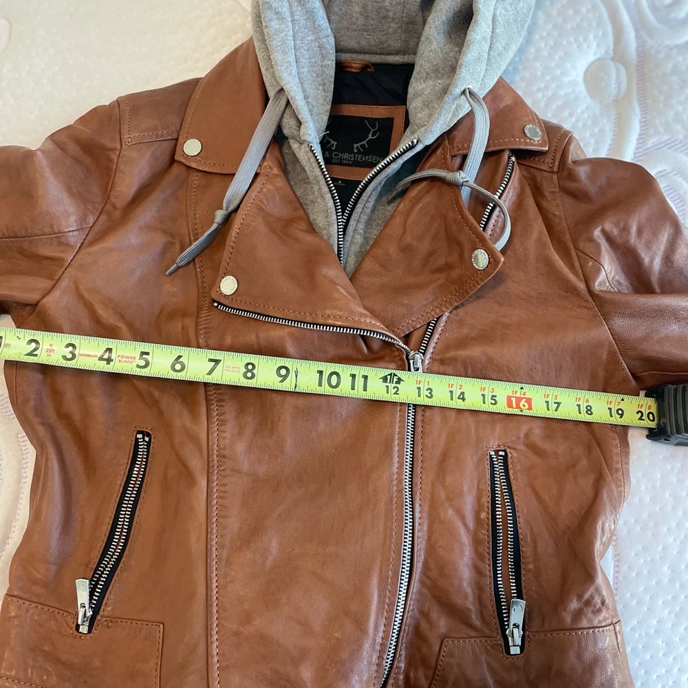 Bod & Christensen Brown Lambskin Leather Moto Jacket- Detachable Hood Lg - Picture 6 of 6
